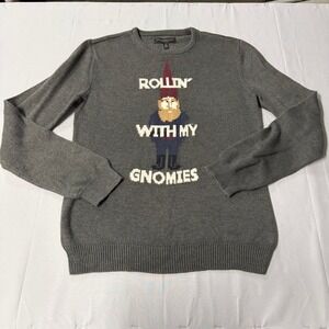 Aeropostale Mens Grey Rollin With My Gnomies Graphic Knit Sweater Small RN121726